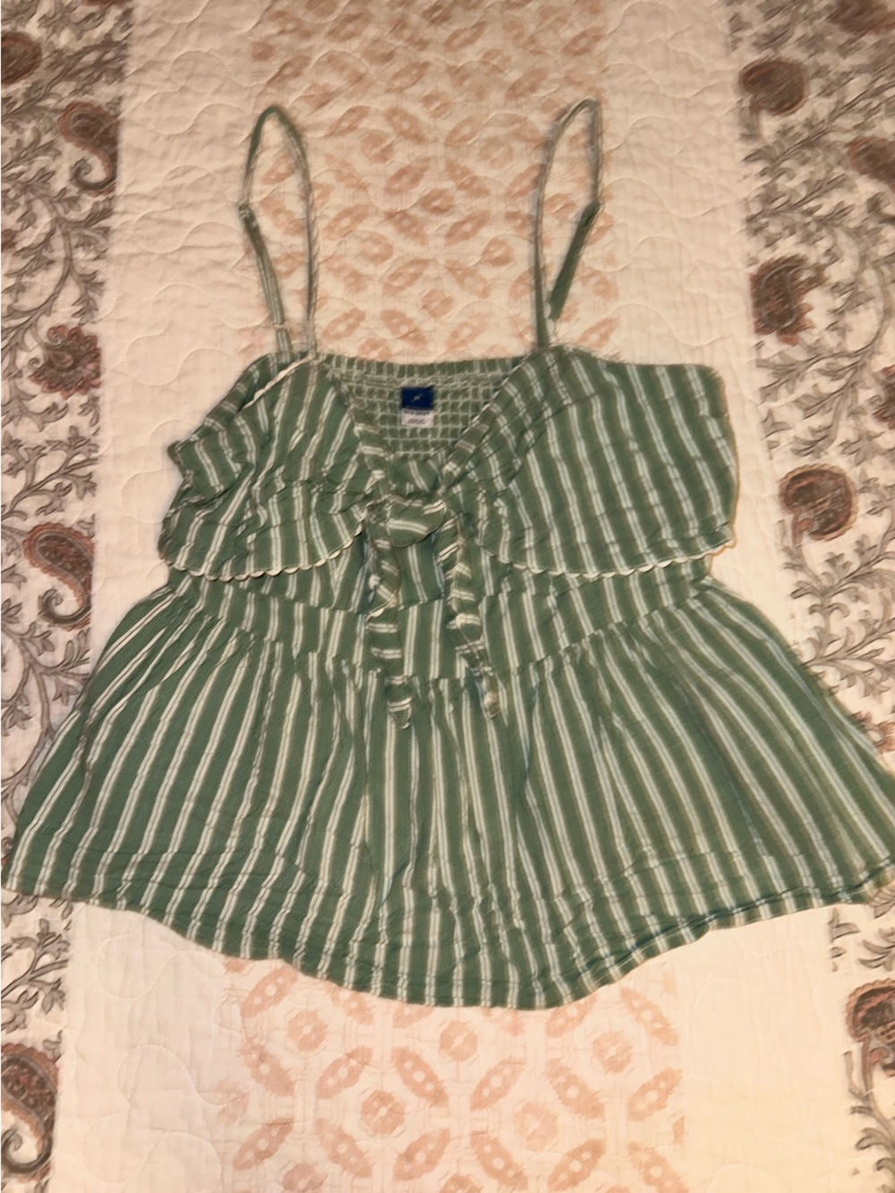 Old Navy Green and White Striped Seersucker Top
